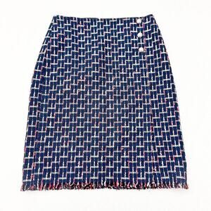 Talbots Fringe Hem Nautical Style Tweed Woven Patterned Pencil Skirt Size 2